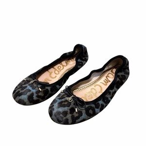 Sam Edelman Felicia Leopard Print Ballet Flats Calf Hair Blue and Black Size 6.5